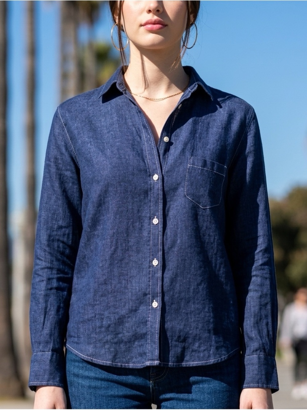Frank & Eileen Linen Indigo Button-Front Shirt
